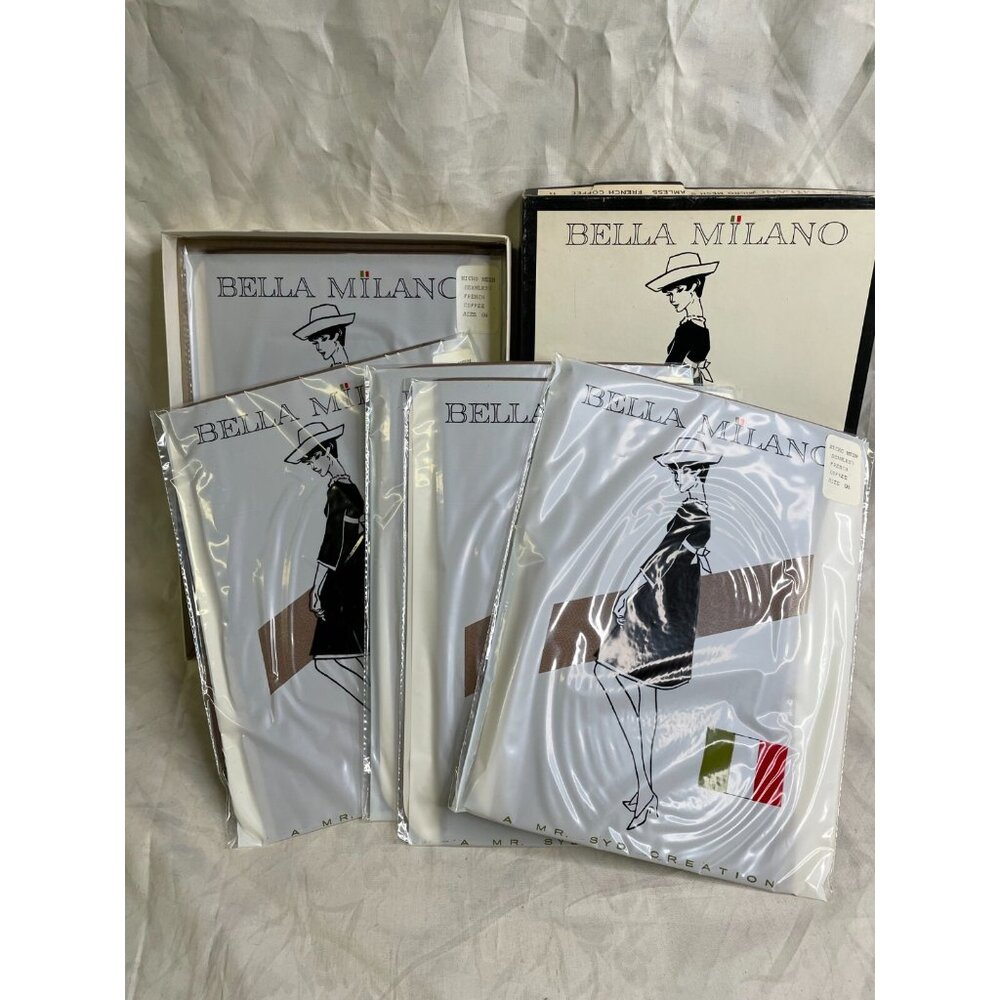 1960s Bella Milano Garter Stockings Micro Mesh Seamless Nylon-5 Pair Boxed-RARE - Picture 2 of 4